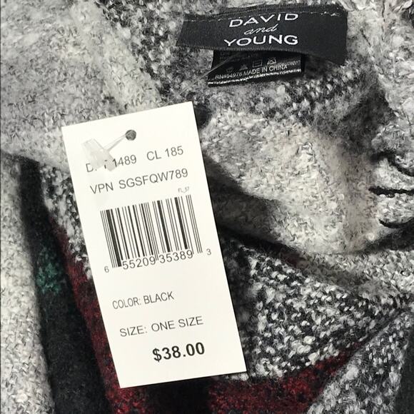 DAVID AND YOUNG Black Plaid Square Scarf  Stylish & Cozy  NWT - Picture 8 of 12